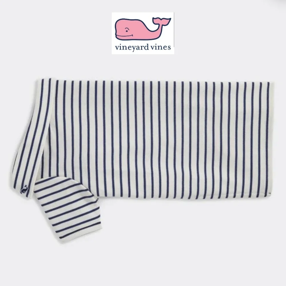 Vineyard Vines Navy Striped Cream Dog Pique Polo Shirt XXL